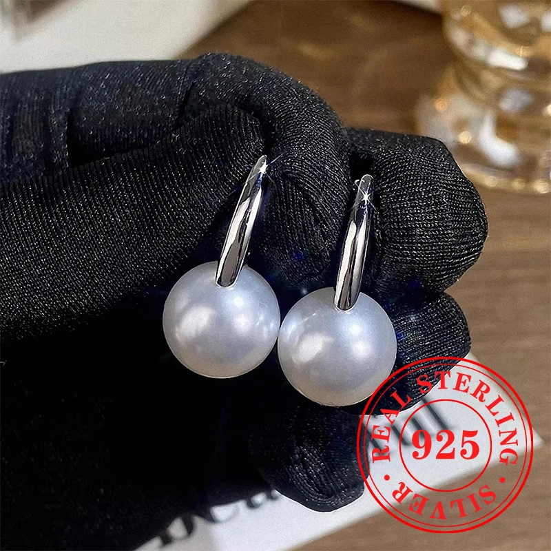 Huitan High-level Imitation Pearl 925 Sterling Silver Drop Earrings Female Office Versatile Accessories Chic Wedding Jewelry Hot