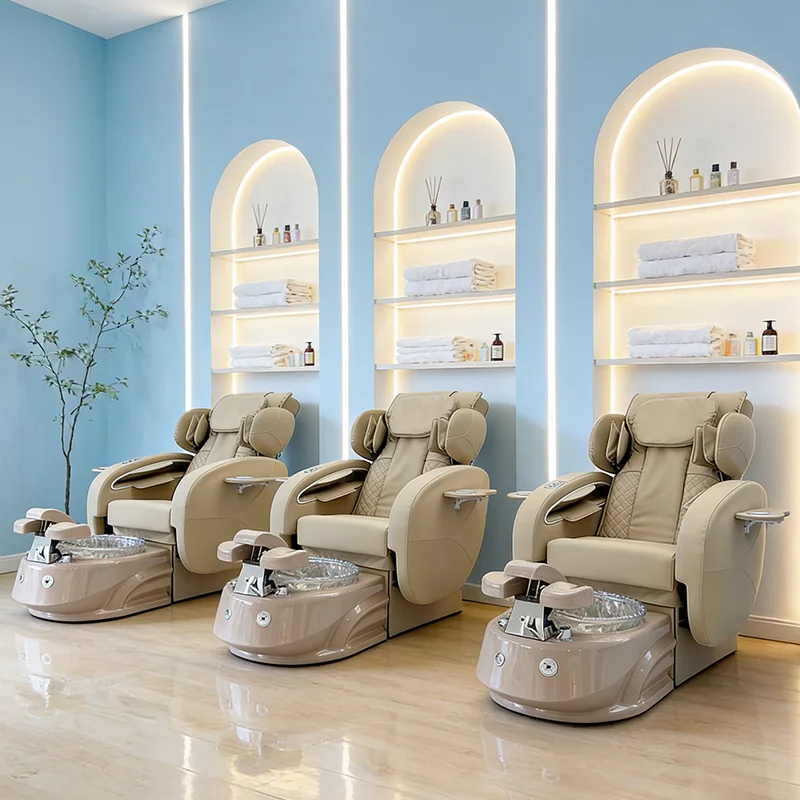Luxurious Nail Salon Human Touch Massage Foot Spa Chair Modern Electric Reclining Pedicure Chair with Whirlpool Foot Spa Basin