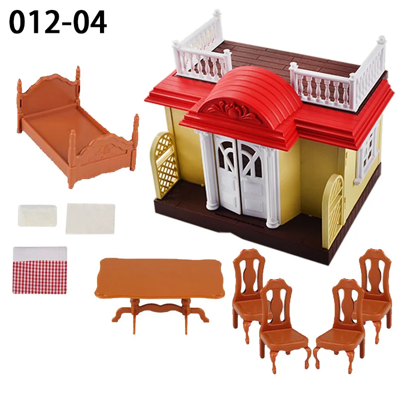 Simulation Children\'s Toys 1:12 Foresr Animal Family Villa Dollhouse Furniture Bed Desk Miniature  House Play House Toys Gifts