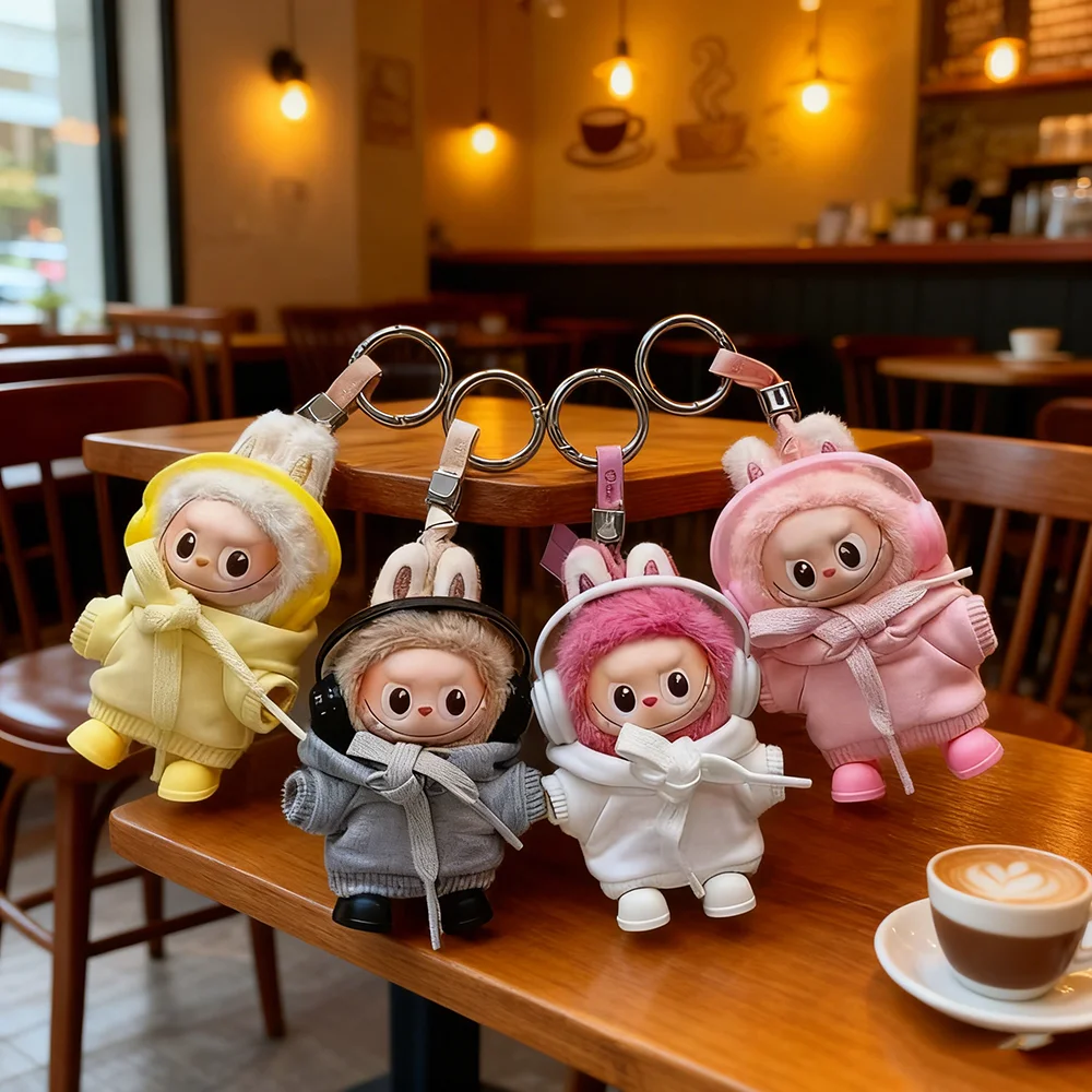 [Sem boneca] roupas para 10cm mini labubu 4a geração 4.0 conjunto de boneca preto e branco moletom com capuz acessórios de roupa