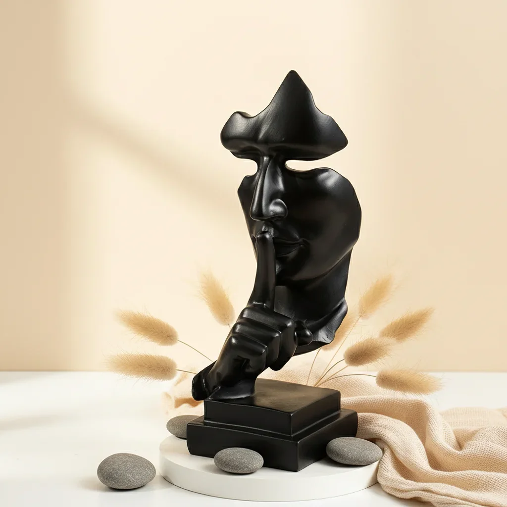 VILEAD 27cm Silent Is Golden Glossy Black Decorative Figurine Resin Modern Zen Artistic Statuette Home Office Interior Decor