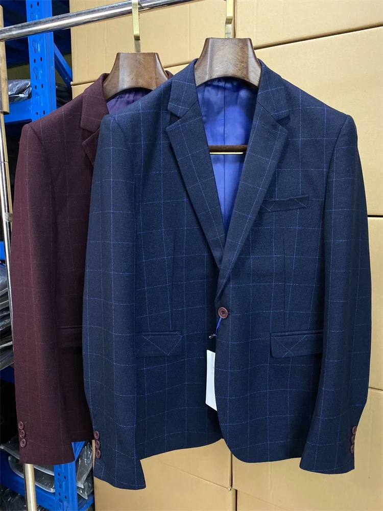 

Облегающий клетчатый деловой повседневный мужской костюм, корейское пальто для парикмахера, весна-осень, длинное све, обычная длина, две пуговицы