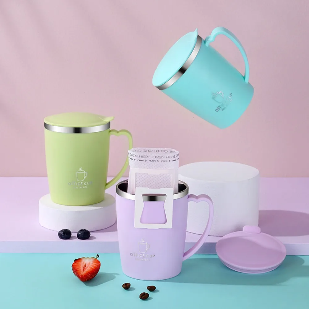 

350ml Thermal Coffee Cup 304 Stainless Steel Insulated Thermos Mug Heart Shaped Handle Double Wall Kid Milk Cup Student