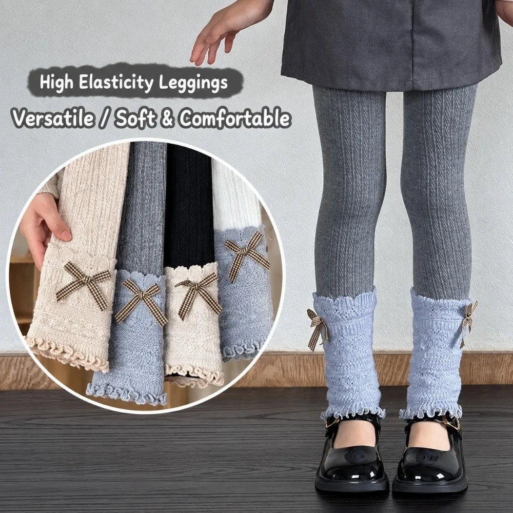 Fashion Cotton Girls Bow Leggings Tight-fitting Ruffled Girls Ruffle Tights Soft Stretchy Kids Pantyhose For Girls 90-150cm Tall