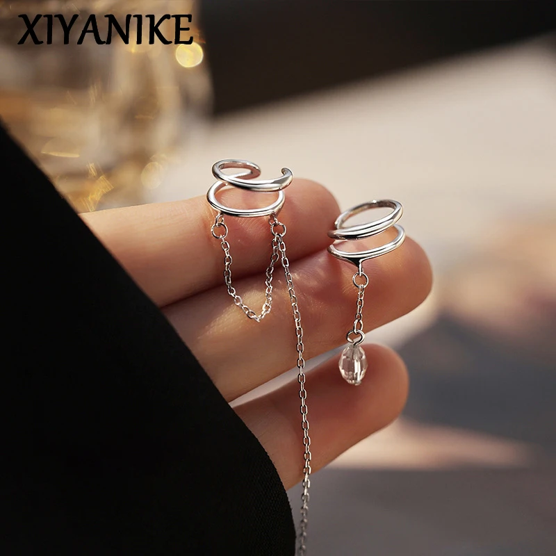 XIYANIKE Delicate Asymmetric Tassel Long Chain No Hole Clip Earrings For Women New Fashion Jewelry Party Gift серьги женские