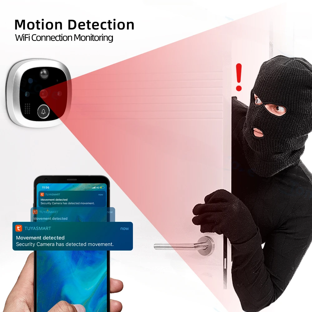 Mini 4.3Inch LCD Screen Indoor Camera Tuya Smart Digital Door Peepholes Wifi Camera 120° Wide Angle PIR Motion Detection