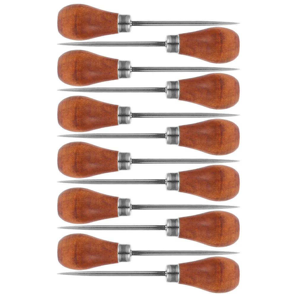 

12Pcs Bookbinding Awl Tool Gourd Shape Wooden Handle Ergonomic Design DIY Knitting Crafting Portable Bookbinding Tools
