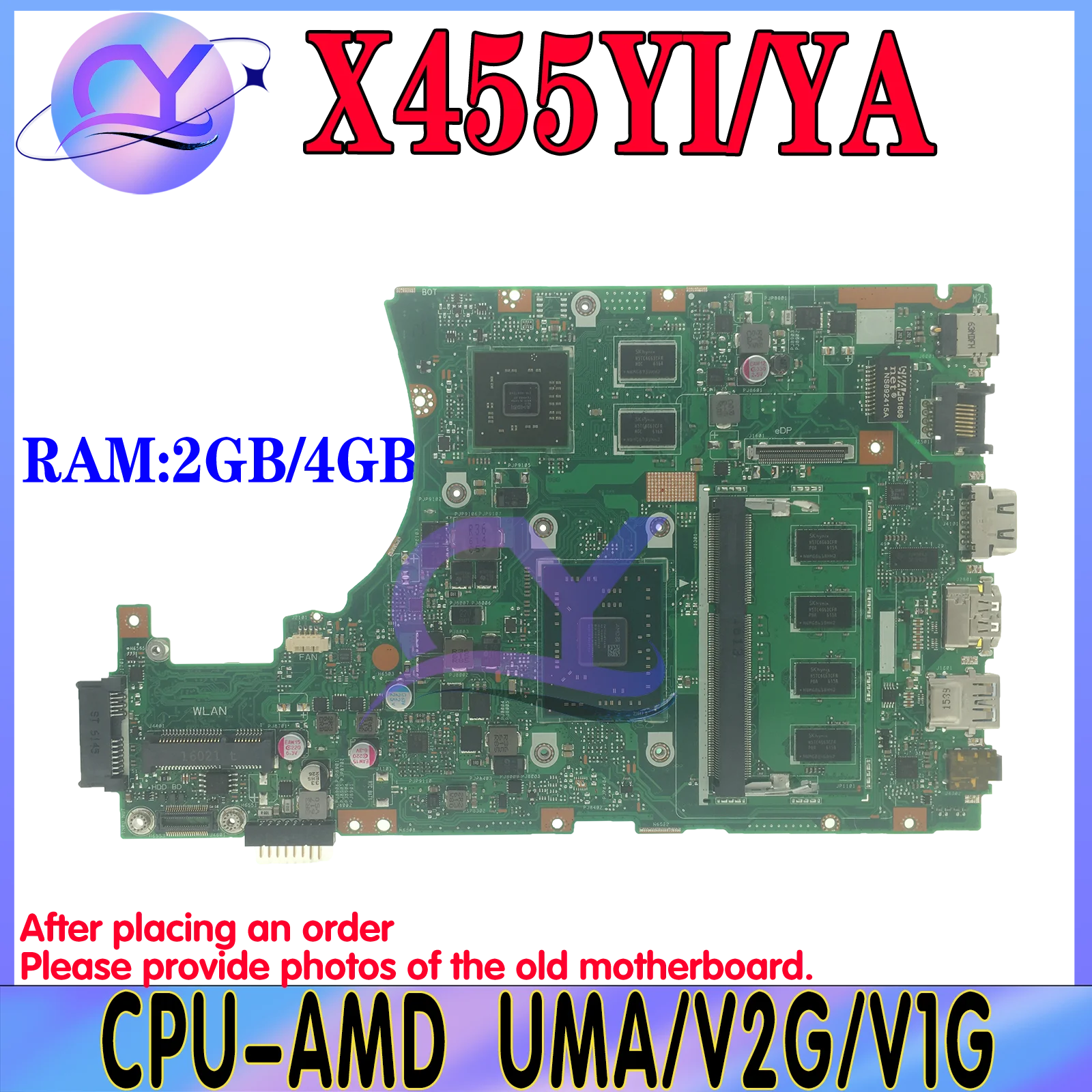 

X455Y Mainboard For ASUS X455YI R454Y R455Y X455YA F455Y A455Y Laptop Motherboard E1 E2 A4 A6 A8 UMA/V2G/V1G RAM-2GB/4GB