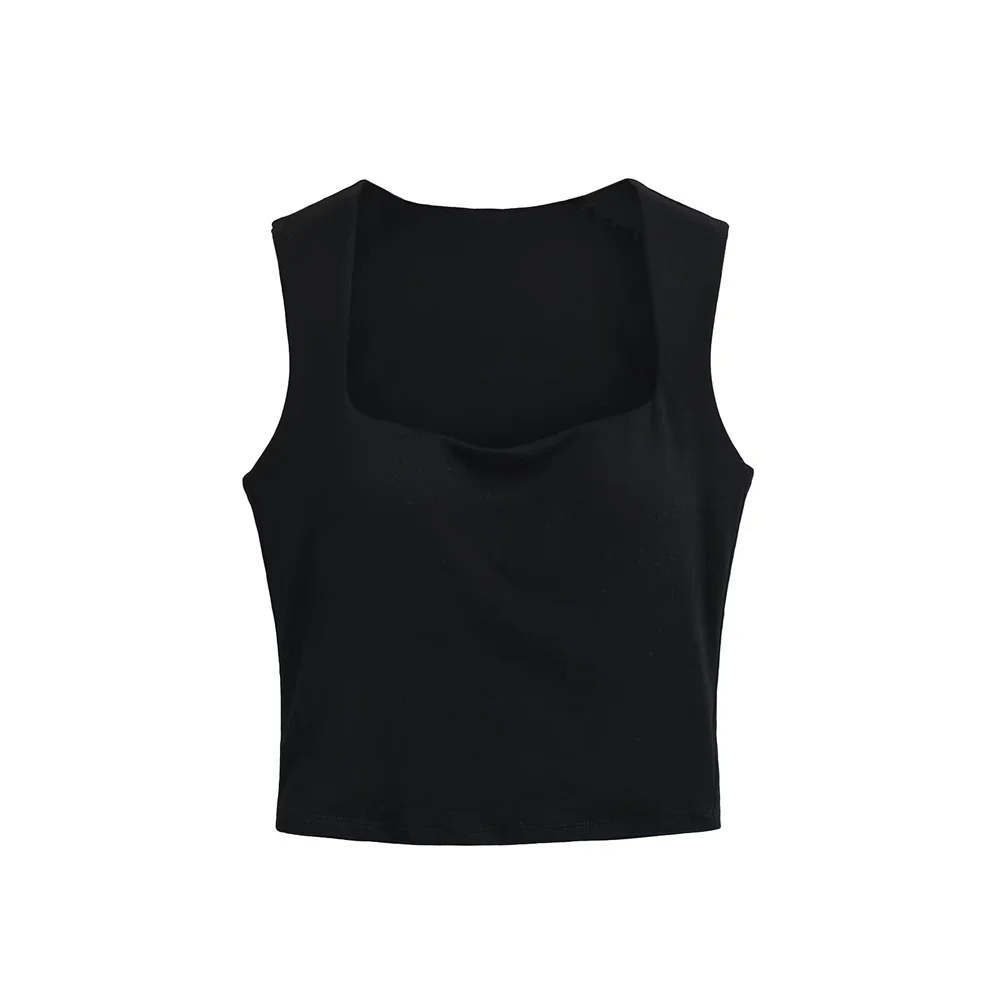 Zach Ailsa 2024 Summer New Product Women's Fashion Square Neck Sleeveless Tank Top with Chest Cushion Tight Back Top