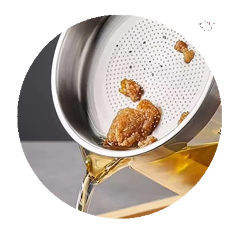 

[H8G] 1L/1.5L Stainless Steel Glass Oil Strainer Pot Container Jug Storage With Filter Cooking Oil Pot Kitchen