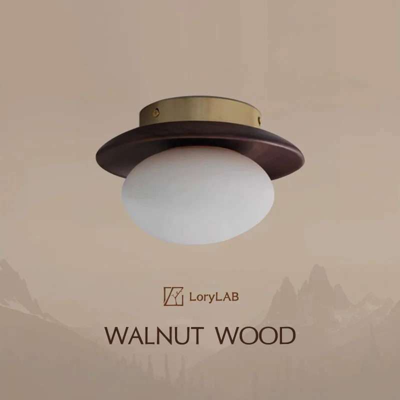 

Walnut wood Brass Art Glass, Modern Simple Wabi-sabi Style, Ceiling light for Porch, Entrance, Corridor, Balcony, Study, Bedroom