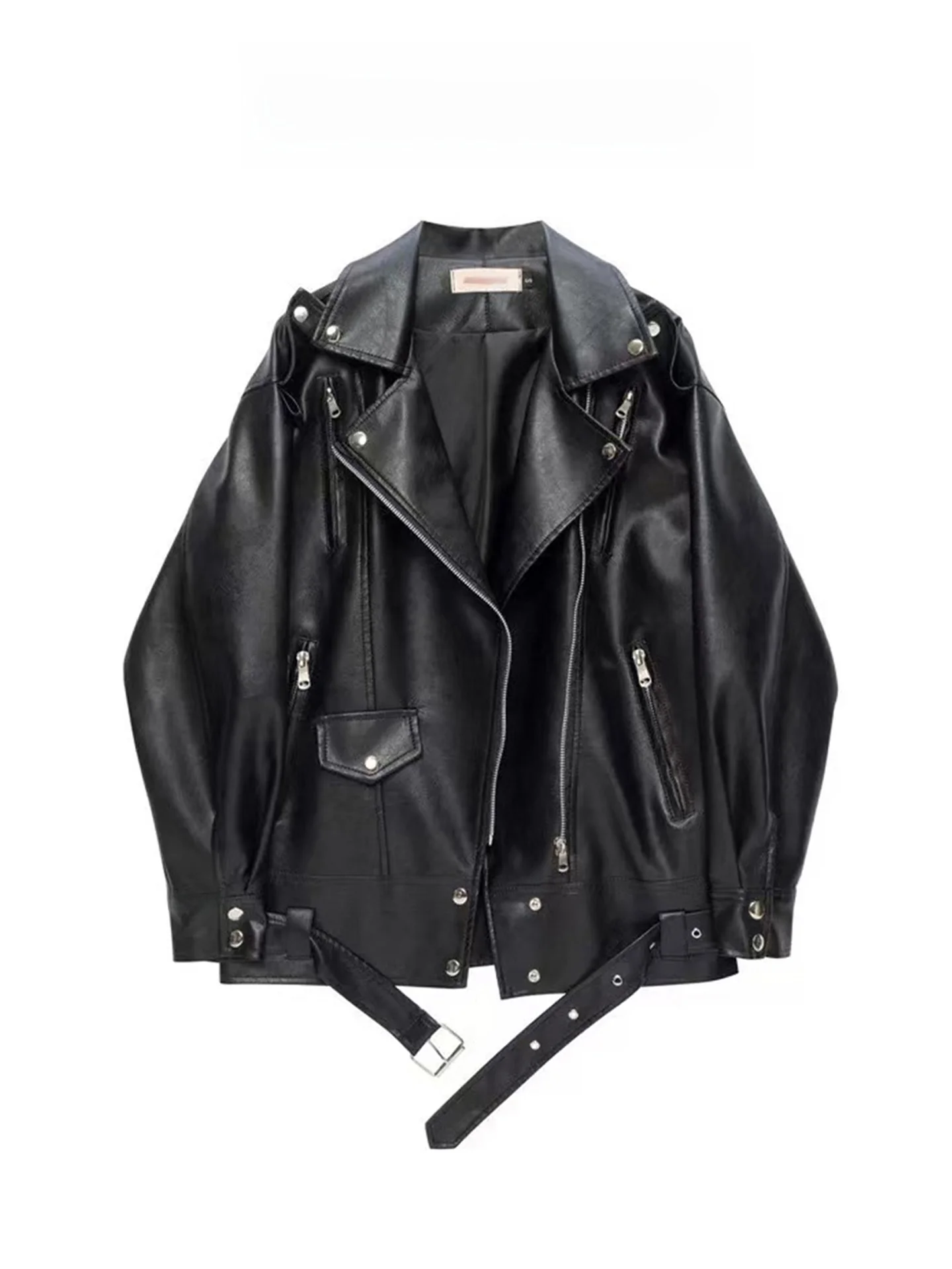 

Прохладный американский свободный крой Bla из искусственной кожи, женская осенняя мотоциклетная уличная одежда, модное длинное пальто на молнии све