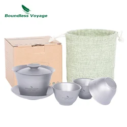 Boundless Voyage Titanium Gaiwan Kung Fu Tea Cup and Saucer with Lid Chinese Traditional Double Walled Teacup Durable Tureen