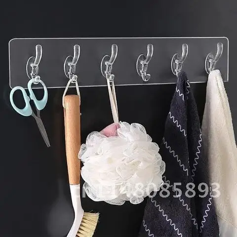 

Transparent Hook Holder for Hat Clothes Hanger Towel Holder Bathroom Storage Rack 3/5/6 Row Strong Sticking Punch-Free Wall