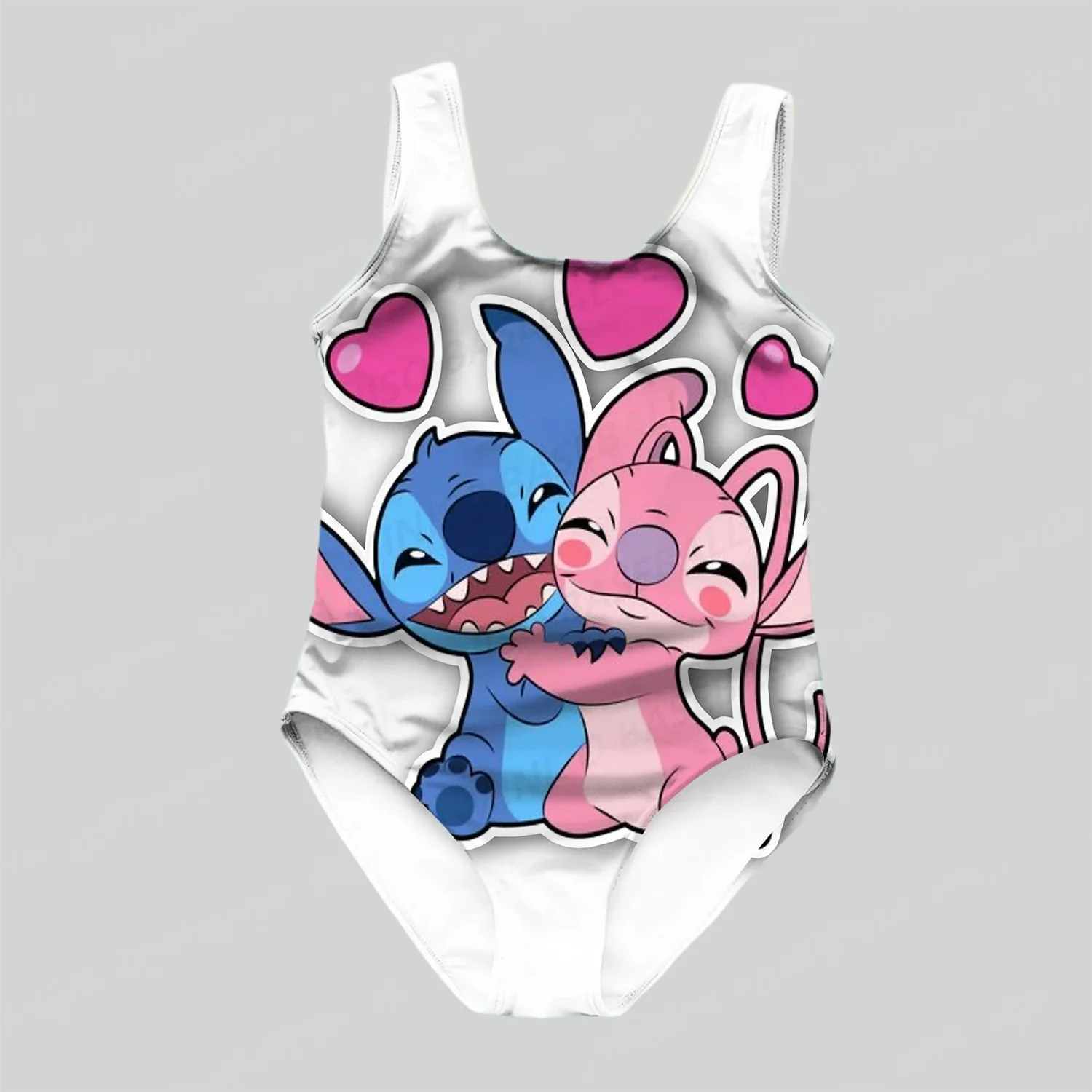 MINISO Disney Girls and Women Swimwear Cartoon Print Swimsuit Blue Pink Stitch Love Kids and Adult Fashion Summer New Arrival