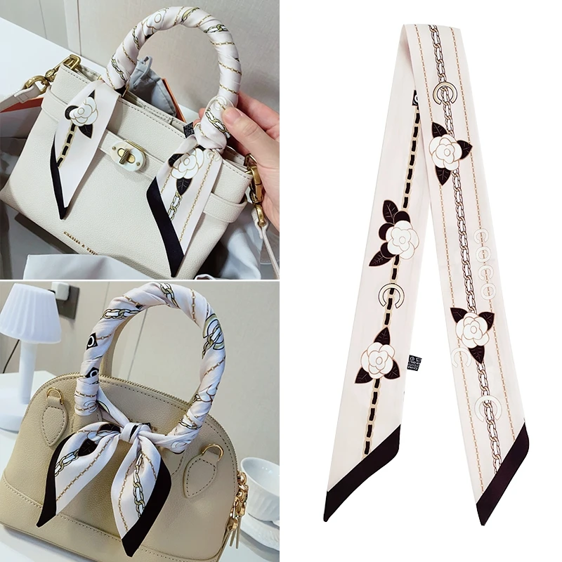 INS New Women's Twill Chain Floral Decorative Gift Ribbon Small Scarf Binding Bag Handle Ribbon Hair Band Small Scarf Headband