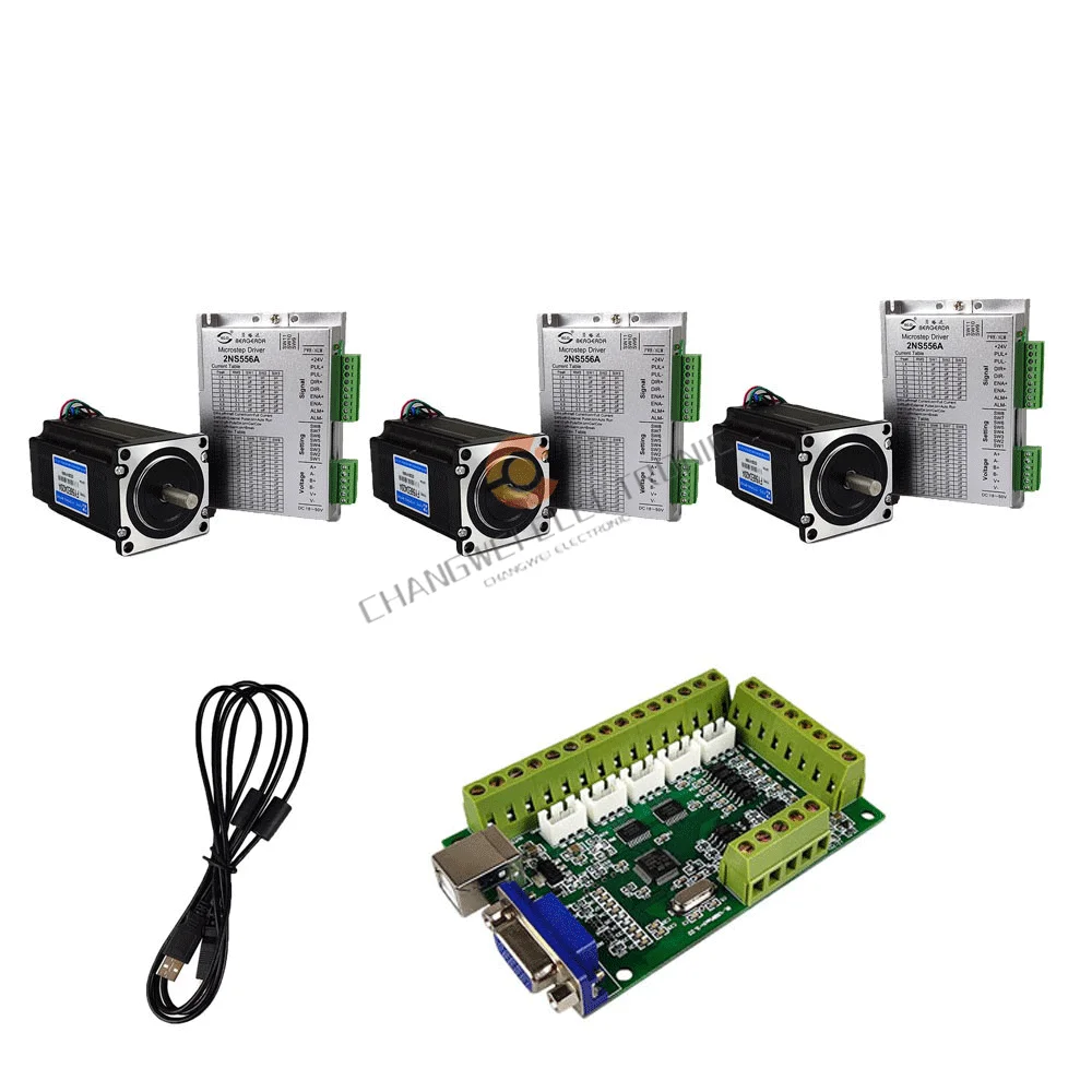 

CNC 3-Axis Kit Usb Mach3 Cnc Motion Control System 556 Stepper Motor Driver Nema 23/57 Stepper Motor 3Nm Emergency Stop Handwhee