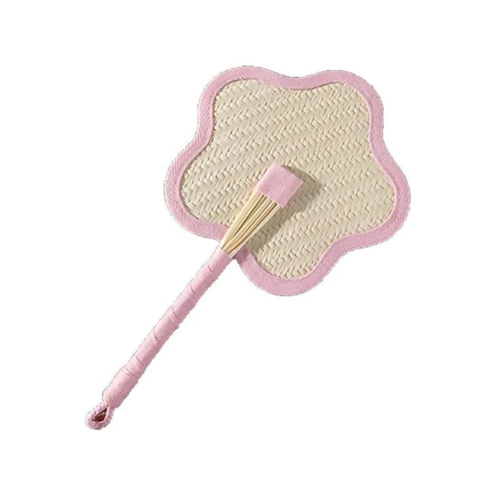 Natural Portable Weaving Hand Fan with Colorful Edging Lightweight Handmade Raffia Fans Cooling Fan Summer