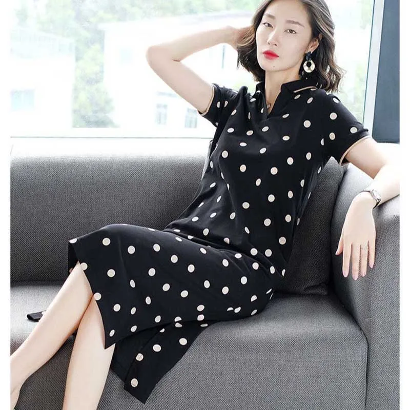 Fashion Lapel Button Pockets Printing Casual Dresses Women\'s Clothing 2024 Summer New Loose Short Sleeve Commuter Midi Dress