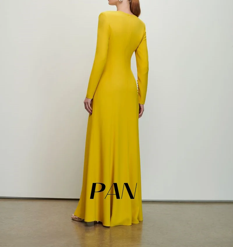 Pan O-neck formal evening gown with slit long sleeves Mermaid elegant women's prom dress image 2