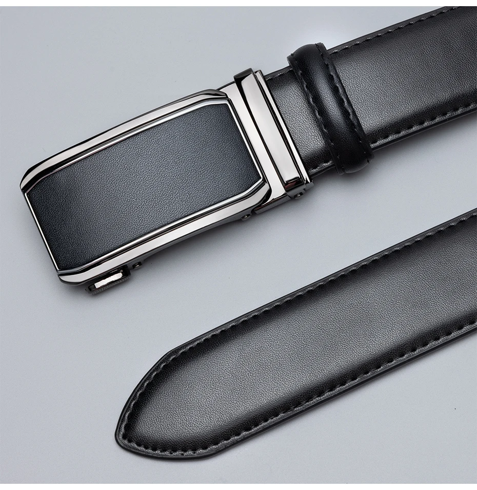Maikun Leder-Ratschengürtel für Herren. Klicken Sie auf Ledergürtel, verstellbarer Schnallenbesatz, passend für Schwarz, Braun – Detail 10