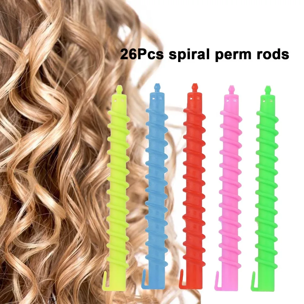 20pcs Mixed Colors Spiral Hair Perm Rod Spiral Plastic Hollow Spiral Hair Roller Professional Lightweight Salon Hair Roller