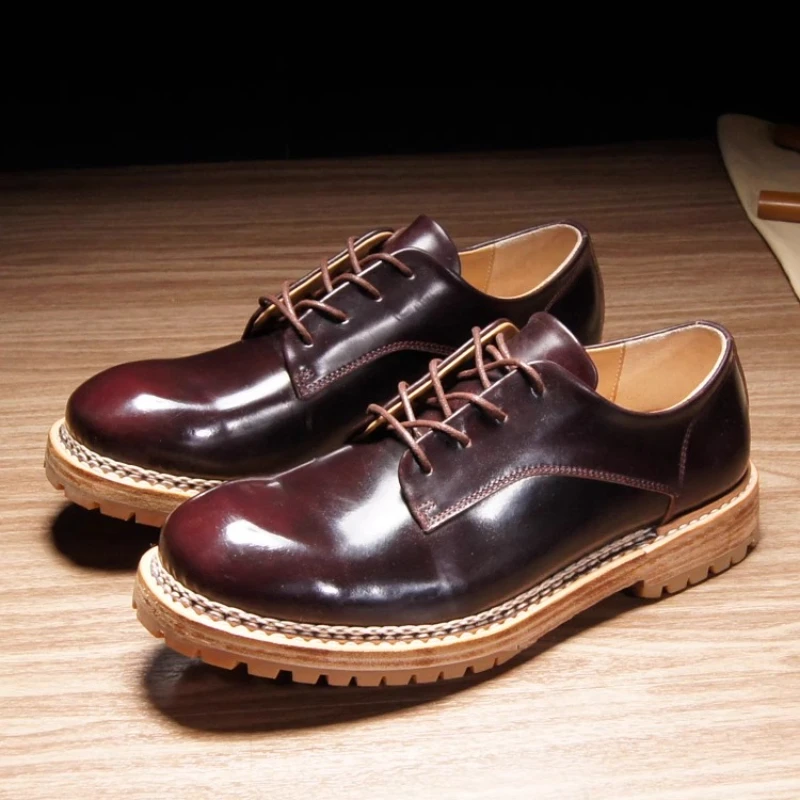 

Comfortable Breathable Leather Shoes for Men's Retro Horse Hip Leather Derby Shoes Handmade Strip Norwegian Sewn Business Shoes