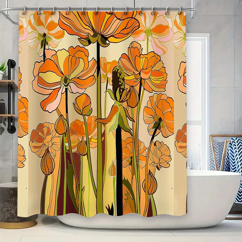 

Floral Shower Curtain Vintage Botanical Flower Pattern Bathroom Decor Nature Landscape Artistic Home Textile Van Gogh Style