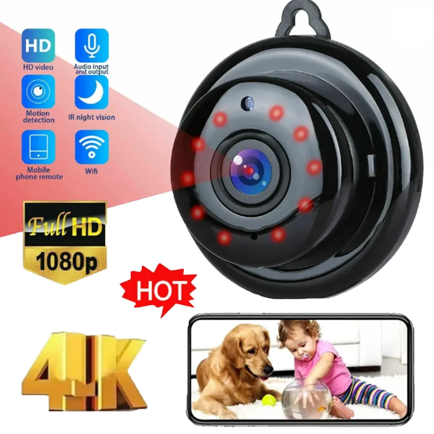 كاميرا واي فاي صغيرة IP كاميرا داخلية لاسلكية كشف الحركة HD 1080P كاميرا مراقبة الطفل كاميرا مراقبة للمنزل للحيوانات الأليفة/الطفل/المربية