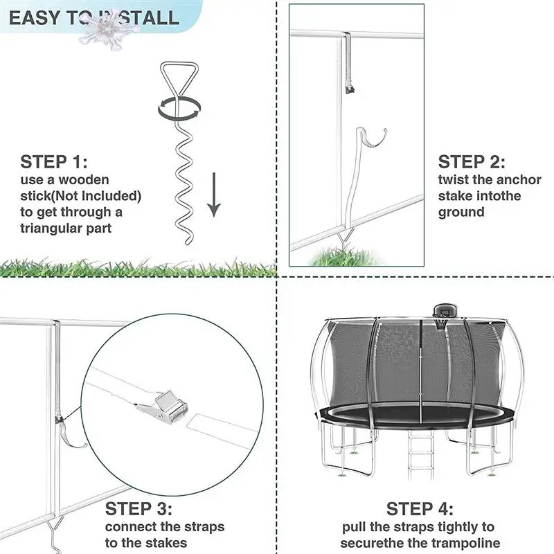 

Trampoline Stakes Heavy Duty Trampoline Parts, Corkscrew Shape Steel Stakes Anchor Kit For Trampolines
