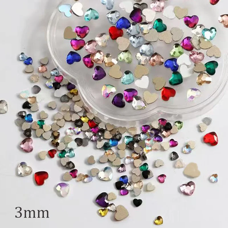 

100pcs/Bag 3mm Fashion Heart Shape Tooth Gems Teeth Jewelry Glass Crystal Flat Bottom Diamond Ornaments Personalized Decoration