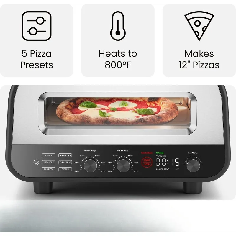 Indoor Pizza Oven - Makes 12 Inch Pizzas in Minutes, Heats up to 800°F - Countertop Electric Pizza Maker