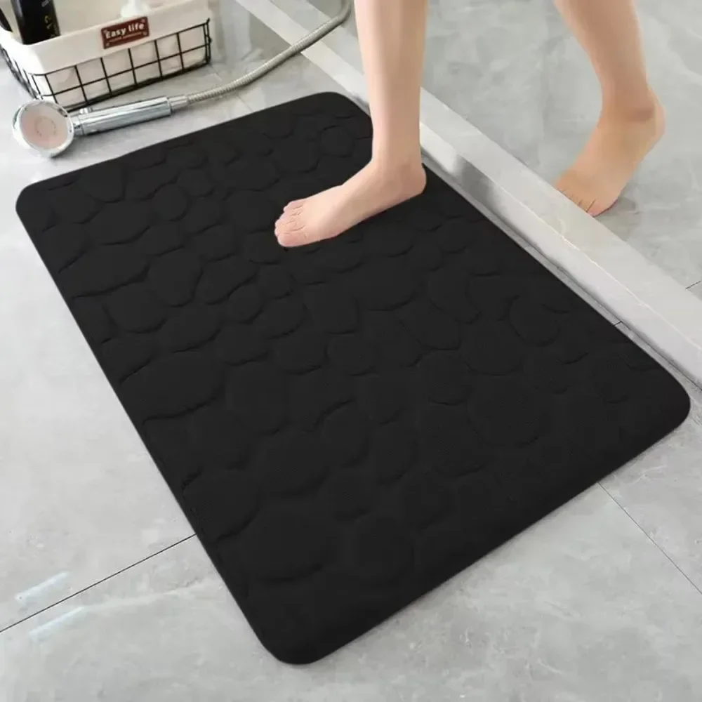 1pc Soft Foam Embossed Velvet Carpet Bathroom Living Room Non-Slip Mat Cobblestone Floor Mat Home Furnishings Toilet Mat