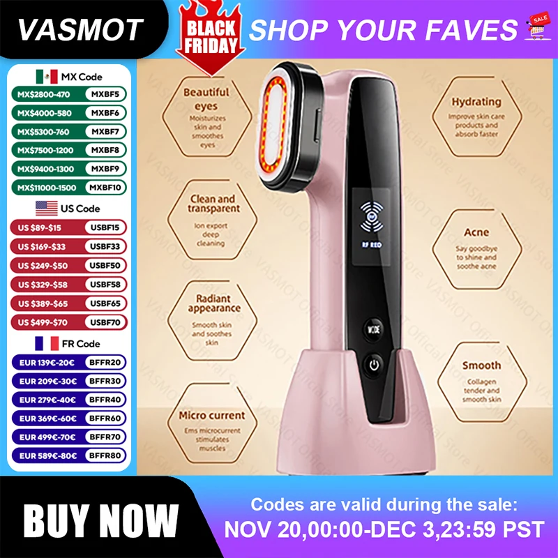 Dispositivo di bellezza a radiofrequenza RF EMS Microcorrente Sollevamento della pelle Stringere Antirughe Cura della pelle Luce rossa blu Massaggiatore viso domestico