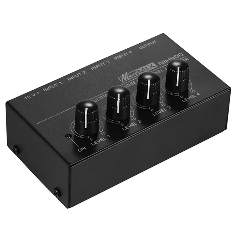 Mini Sound Mixer Ultra Low Noise 4 In 1 Out Sound Mixer DC 12V Easy Operation With Power Adapter US Plug