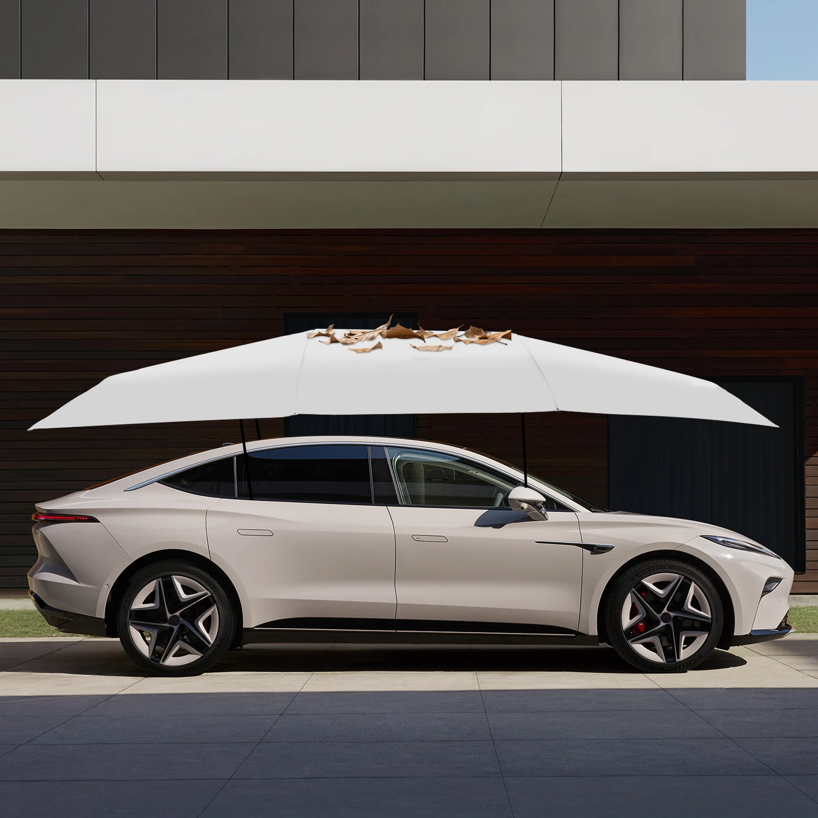 4.6m Portable Car Canopy Cover, Silver Grey Waterproof UV Protection Car Tent With Suction Cups & Windproof Ropes, Foldable Carport Sun Shade for Outdoor Parking