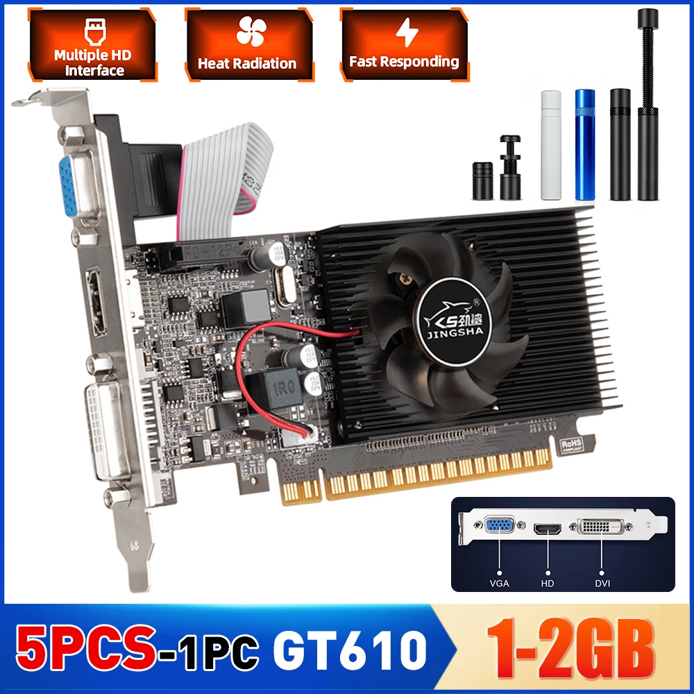 بطاقة فيديو GT610 1/2GB PCIE X16 2.0 NVIDIA GeForce GT 610 DDR3 بطاقة الرسومات VGA HD DVI 64Bit 1800MHz GT610 GPU بطاقة الرسومات #1
