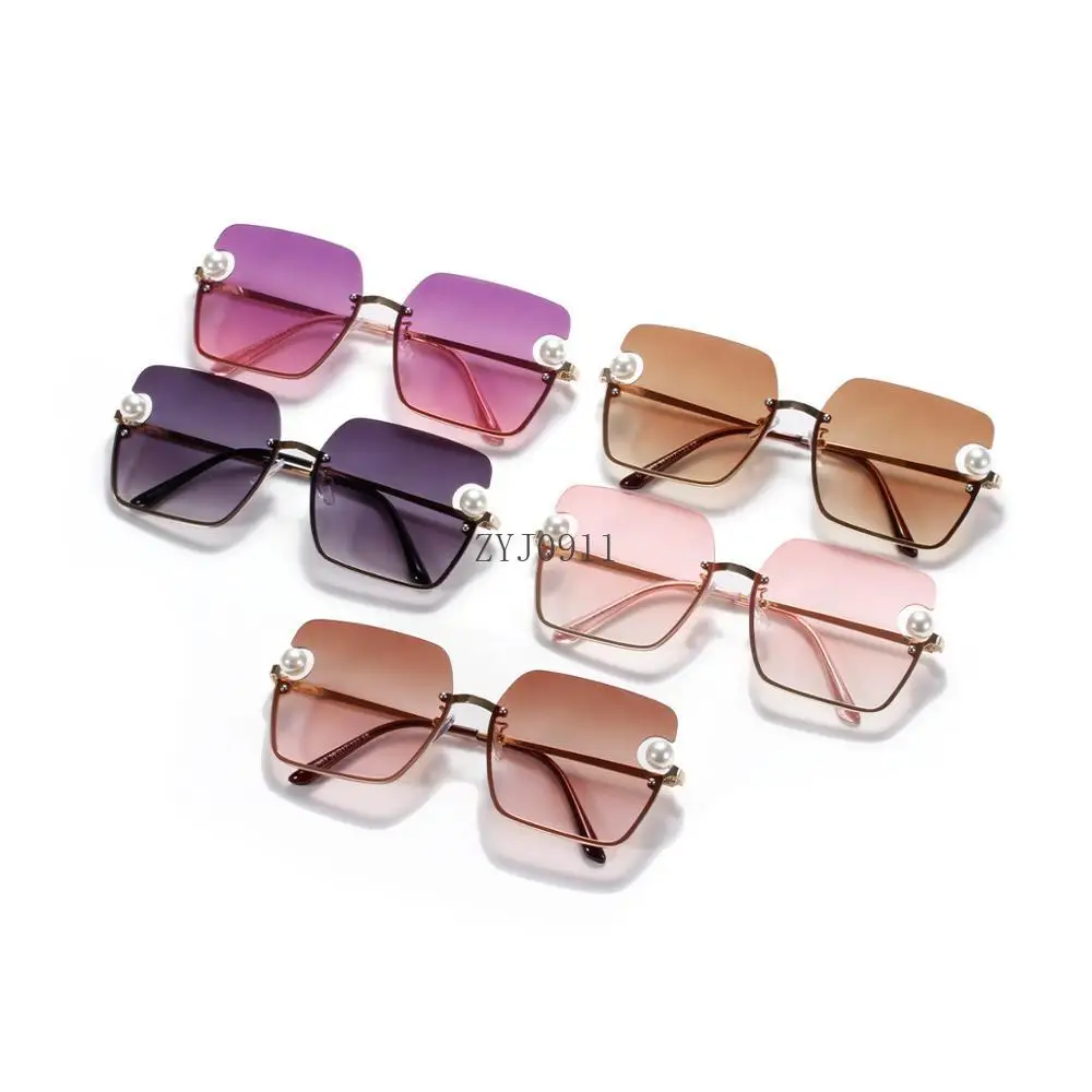 *Pearl Women Sunglasses Matel Semi Rimless Frame Super Luxury brand designer Glasses Fashion Ladies Shades
