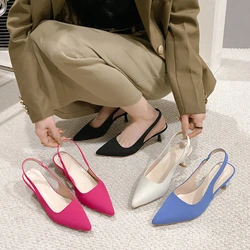 New Style Fashion Women Simple Blue Slingback Pumps Elegant Pointed Toe High Heels Shoes Woman Solid Thin Heel Sandals for Women