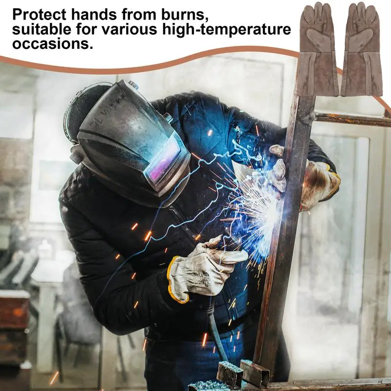 34cm Electric Leather Welding Gloves Forge Fireplace Welding Gloves Oil-Proof Waterproof Leather Gloves For Gardening Camping