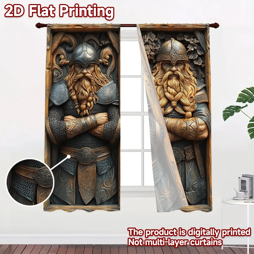 2D flat 2pcs Curtain Home Short Curtains Twin Dwarf Warriors Digitally printed polyester Festive Wall Decor for All Occasions