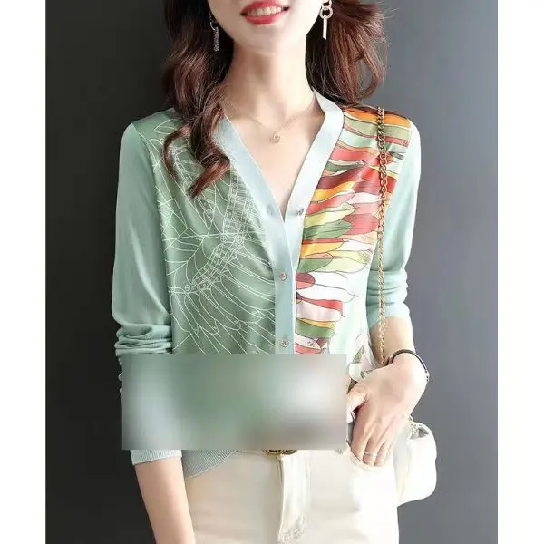 Printed Color Knitted Sweater Cardigan V-neck Jacket New High-end Fashion Temperament Top Trend