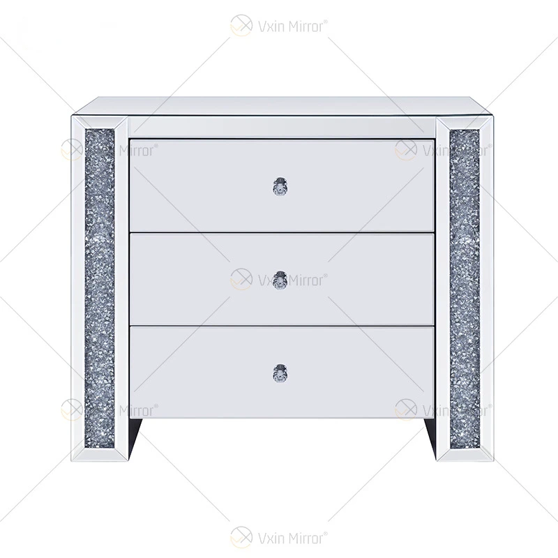 American light luxury mirror chest of drawers, broken diamond finish storage cabinet, glass sideboard, bedroom furniture