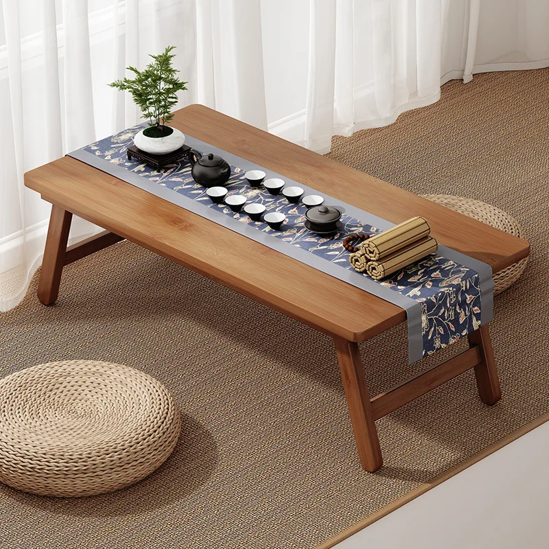 Table basse rectangulaire pliable de style japonais, durable, pour balcon, fenêtre en baie, bureau ou comme table à thé.