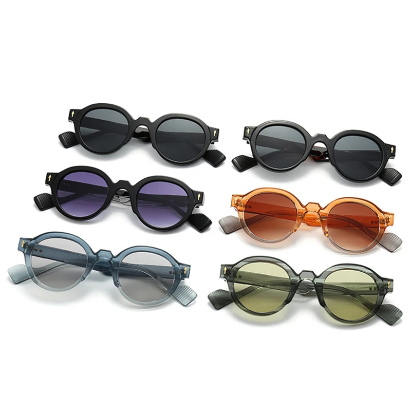 SO&EI Ins Popular Fashion Round Sunglasses Women Punk Rivets Gradient Shades UV400 Men Retro Brand Designer Sun Glasses