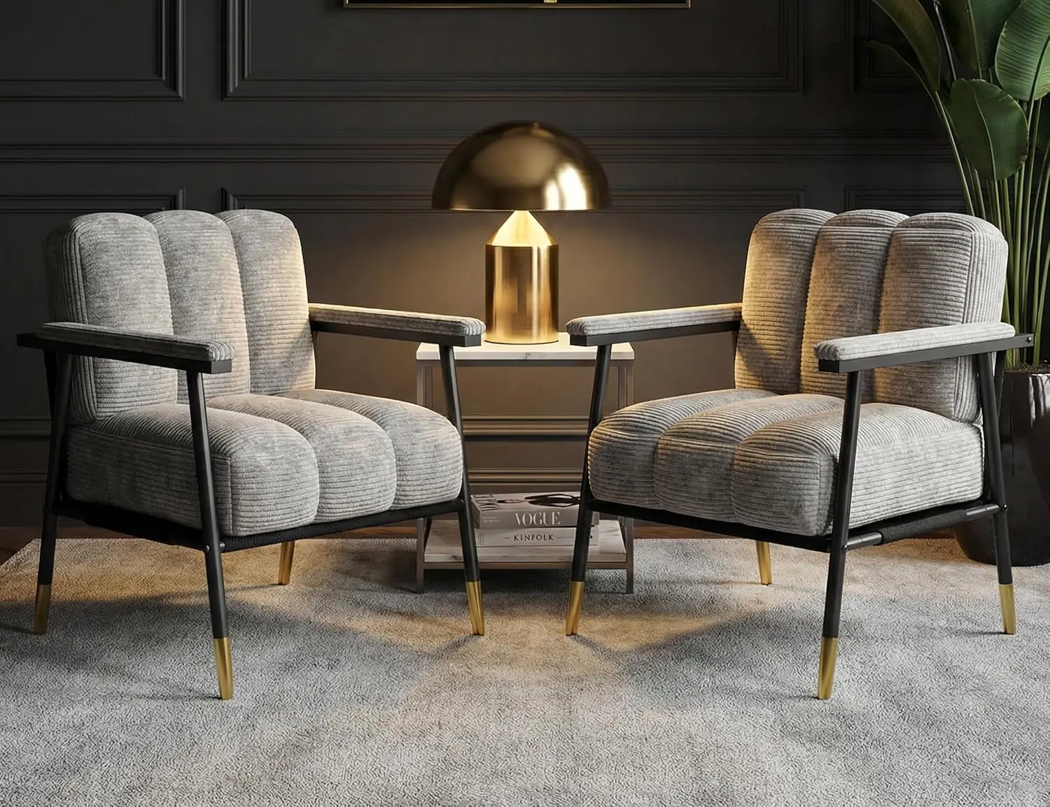 Homkdom Corduroy Accent Chair Set 2 Reading Chair Living Room, Customized
