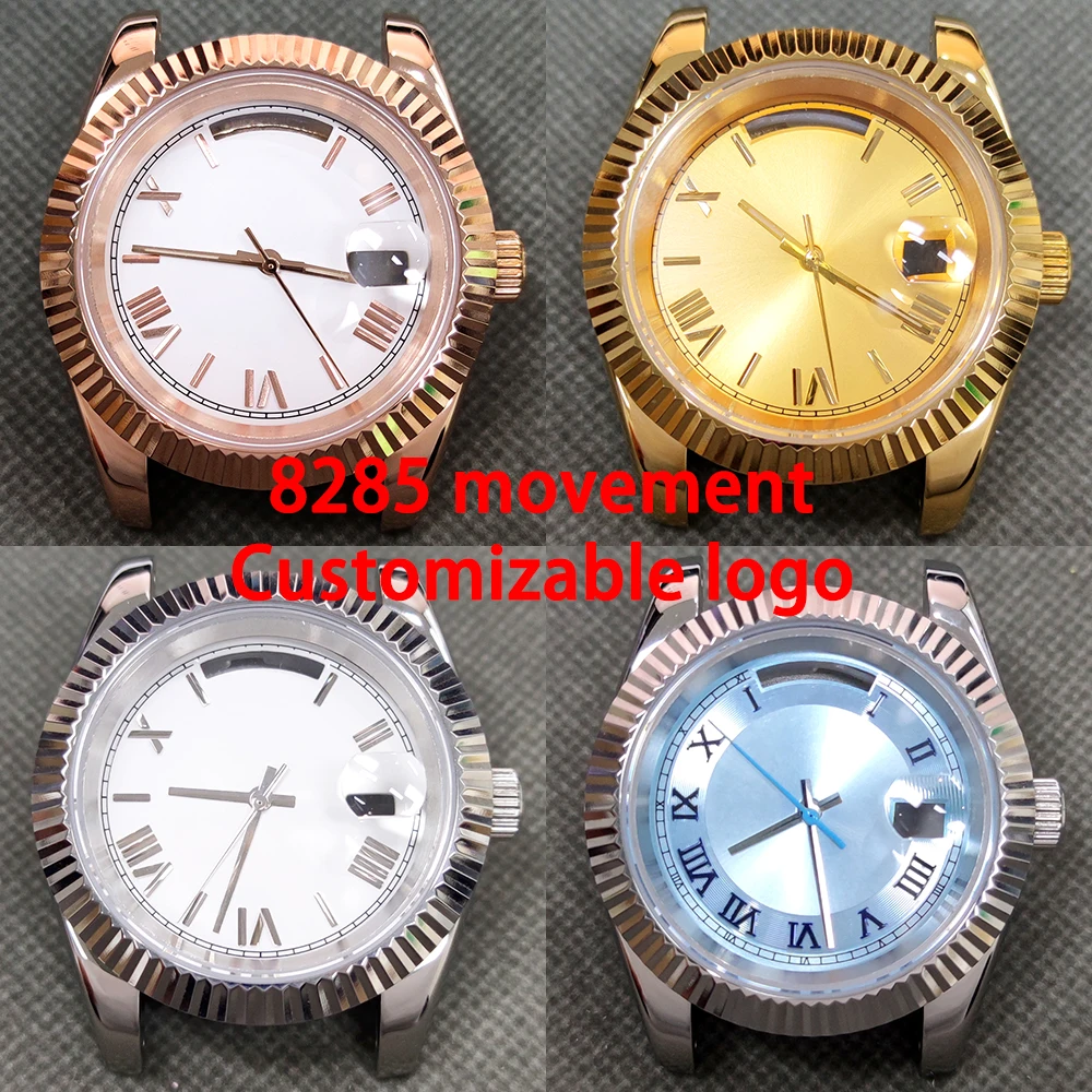 

39mm case 8285 Watch case men's watch steel case Sapphire Crystal Glass Watch Accessories 20mm Strap For Miyoda 8285 Movement
