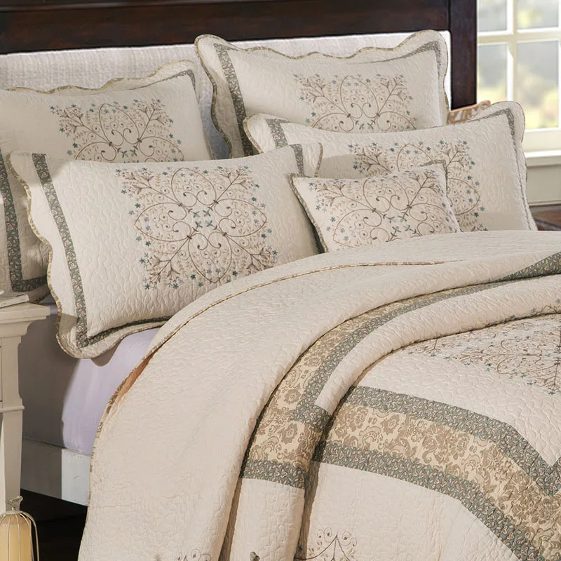 Set trapunta in cotone ricamato di lusso 3 pezzi copriletto sul letto King Size Summer Double Bed Comforter coperta trapuntata sottile CHAUSUB