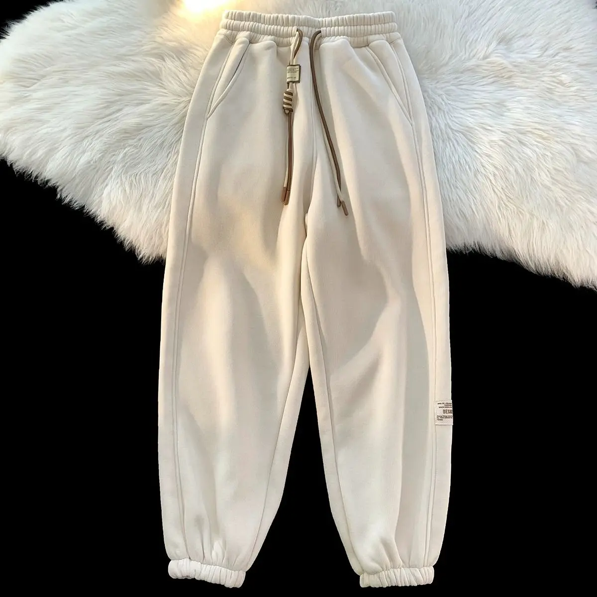 

Velvet Thickened Sweatpants for Women 2025 New Autumn and Winter Pants Loose Straight Wide-leg Pants Casual Sports Tying Pants