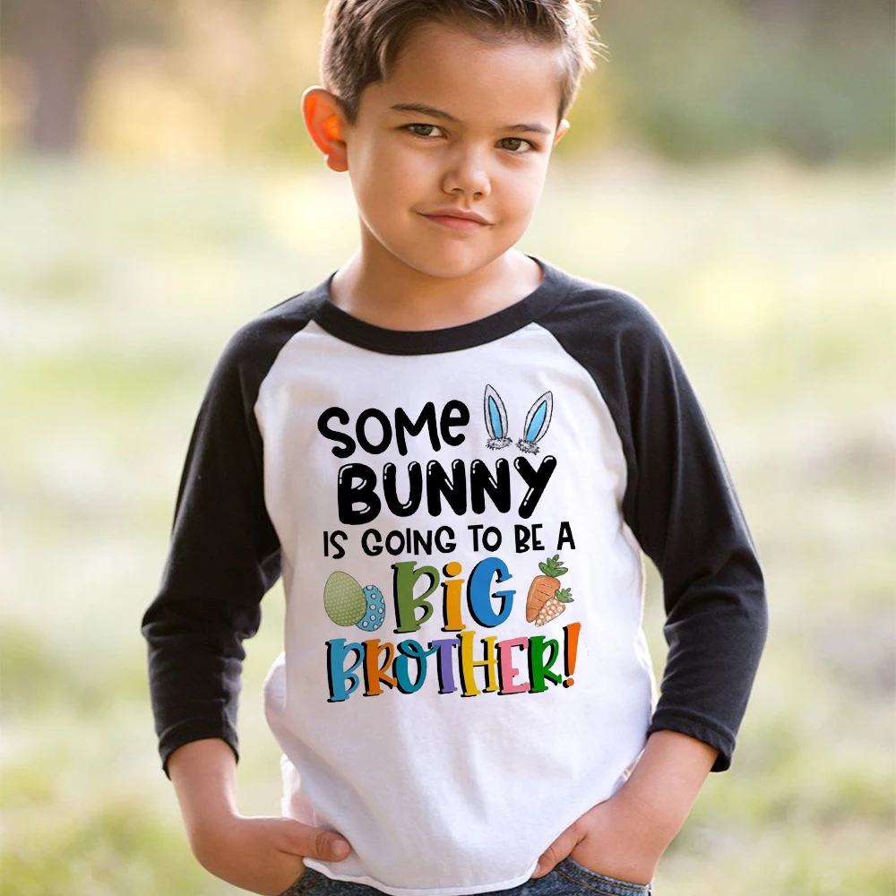 

Some Bunny Is Going To Be A Big Brother Printed Kids Shirt Baby Announcement T-shirt Easter Boys Girls Outfit Raglan Sleeve Tops